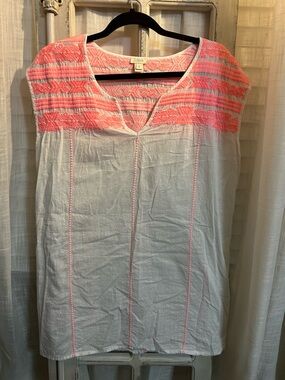 J Crew J.Crew Coral Embroidered Yoke Cotton Tunic Swimsuit cover up Dress
